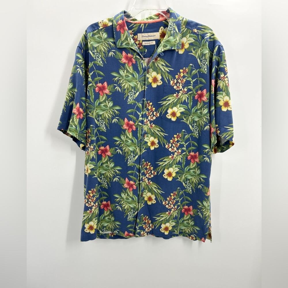 Tommy Bahama Men’s Silk Tropical Hawaiian Floral Shirt L Large Short Sleeve